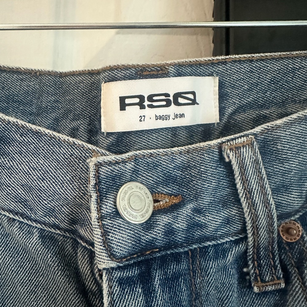 RSQ Relaxed Fit Jeans in Classic Blue Women’s frayed legs